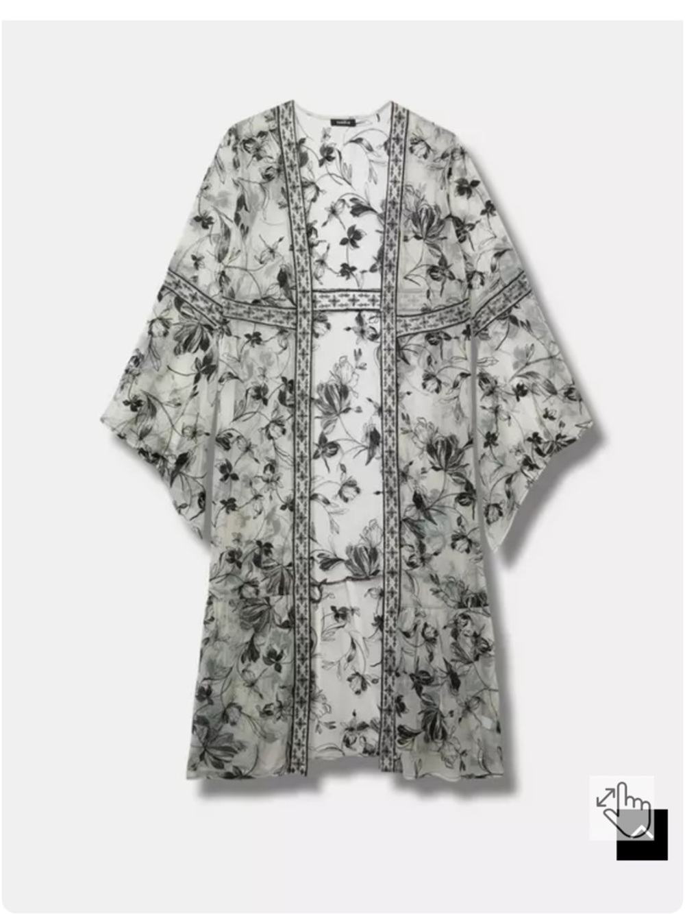 Torrid Embroidered Lace Mesh Kimono White & Black Sasha Floral Lingerie - Picture 6 of 16
